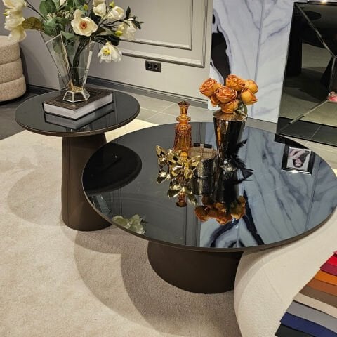 Milano Deri Bronz Ayna Üst Tabla Orta Sehpa Ç100xY43cm