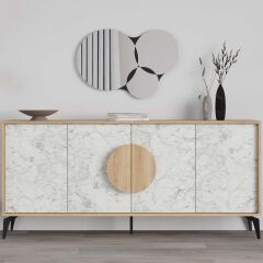 Gora Mirrored Konsol 180cm Sapphire Meşe - Carrara