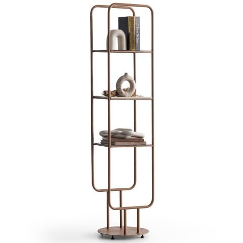 Harley Pirinç Renk Metal 3 Raflı MDF + Cam x 2 Kitaplık 40x180x30cm