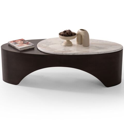 Marky Doğal Mermer Üst Tabla Metal Orta Sehpa 130x55cm