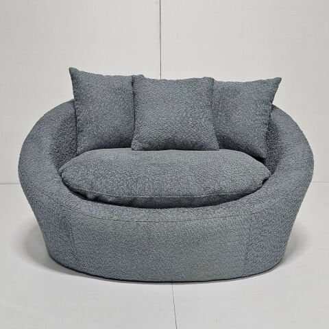 Fotelya Turkuaz Yuvarlak Berjer | Bouclé Kumaş | 3 Kırlent | 128x110cm | Nest Loveseat