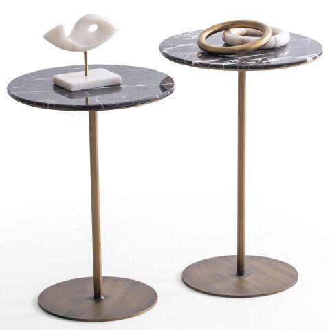 Cisa İkili Mermer Ust Tablali Metal Ayaklı Zigon Sehpa Seti 40x40cm