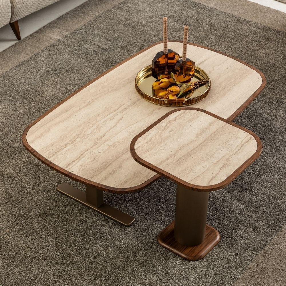 Otto Plus Orta Sehpa – Doğal Ceviz ve Traverten Görünümlü Modern Tasarım | ShowMebel