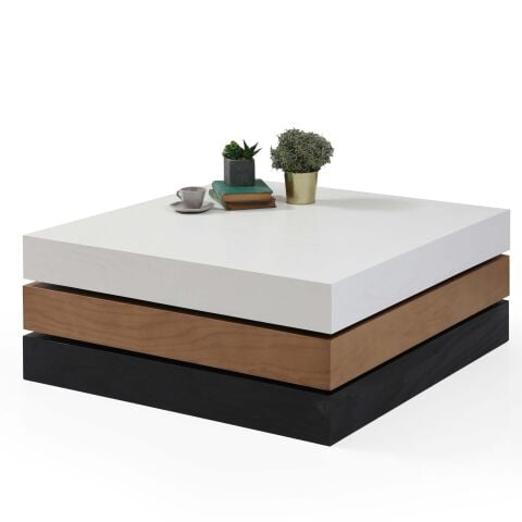 Triple Kare Mekanizmalı Hareketli Tablalı Ahşap Orta Sehpa G92xY38cm
